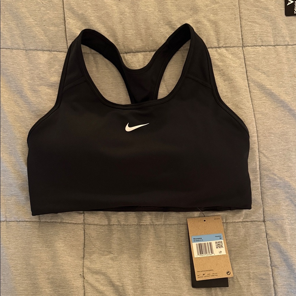 Nike Women's Black Sports Bra with White Logo
